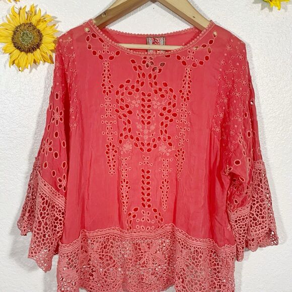 Johnny Was Embroidered Eyelet Tunic Coral Size Small Women’s - Picture 3 of 12